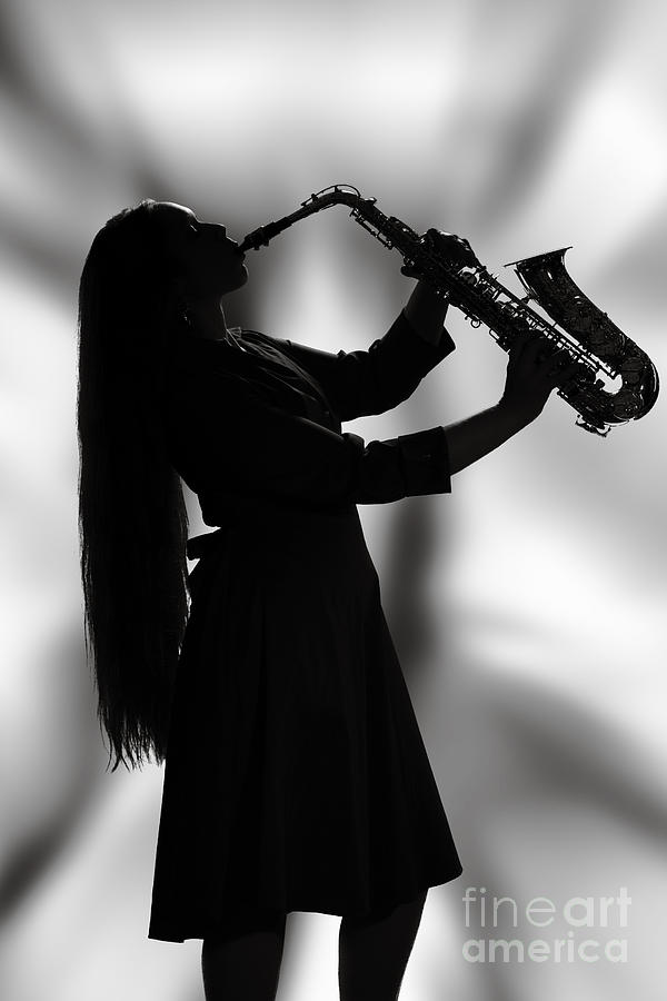 Saxophone Girl Musician in Window in Sepia 3270.01 Photograph by M K Miller