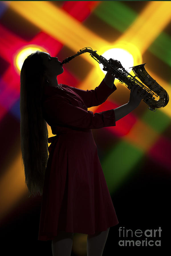 Saxophone Girl on Stage in Silhouette in Color 3144.02 Photograph by M K Miller