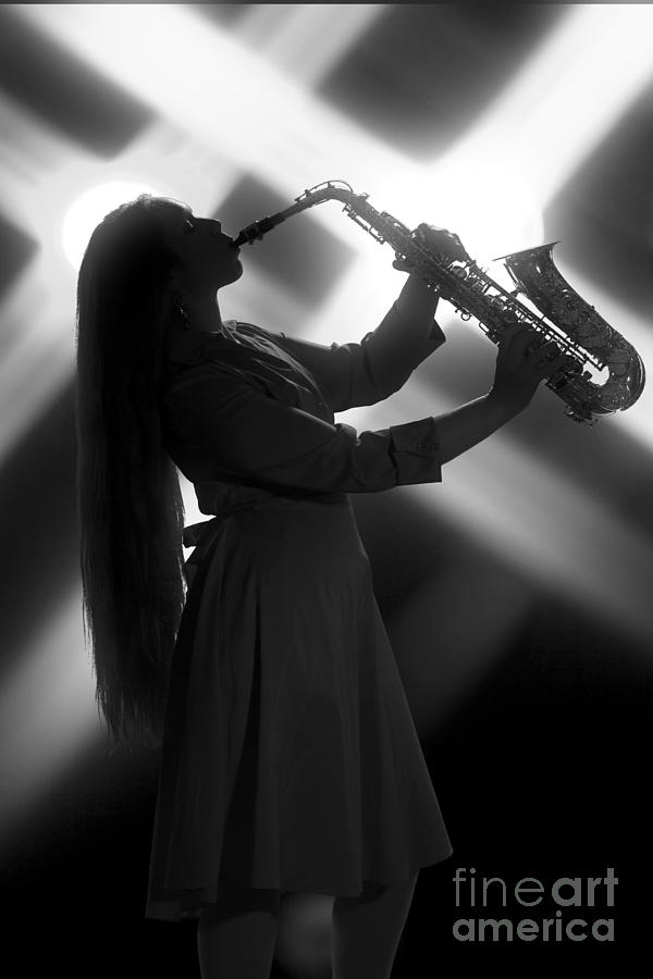 Saxophone Girl on Stage in Silhouette in Sepia 3144.01 Photograph by M K Miller