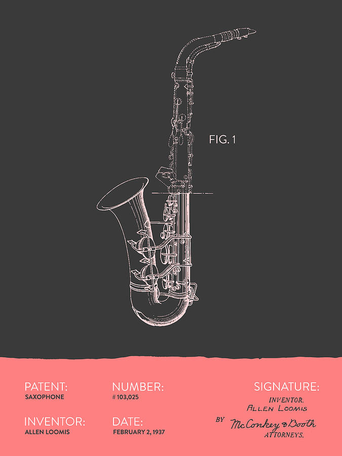 Saxophone Patent From 1937 - Gray Salmon Digital Art