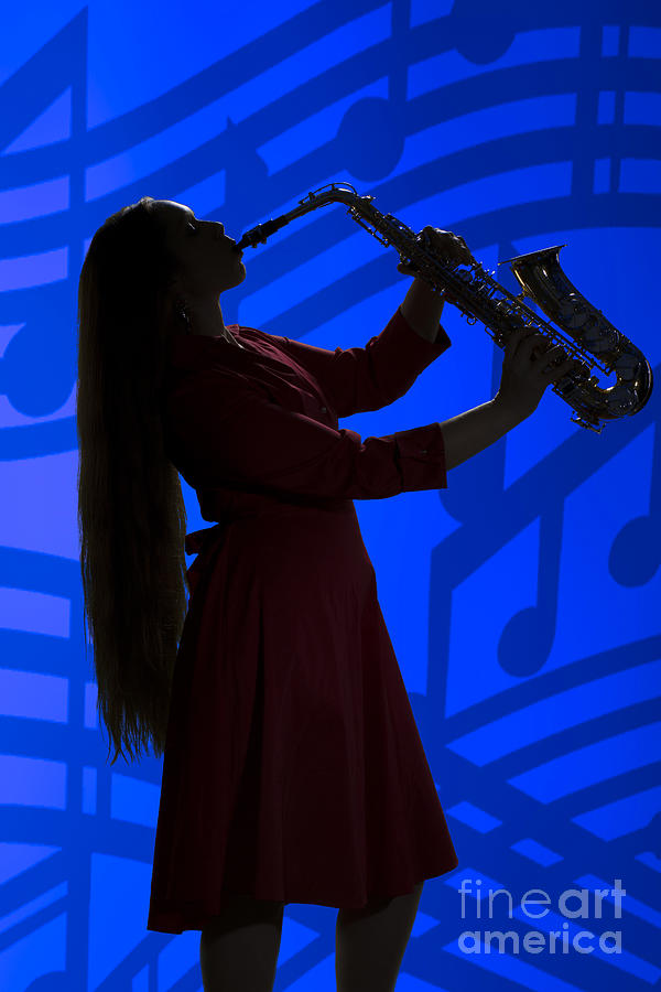 Saxophone Playing Girl in Silhouette in Color 3143.02 Photograph by M K Miller