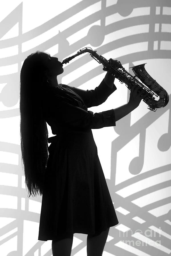 Saxophone Playing Girl in Silhouette in Sepia 3143.01 Photograph by M K Miller