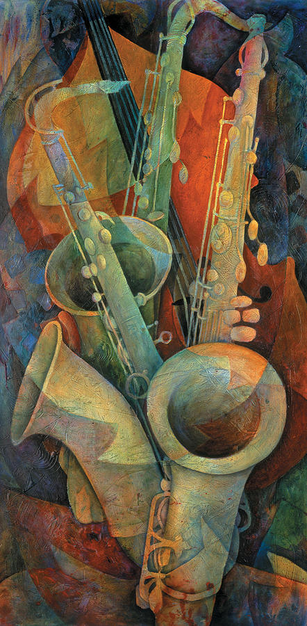 Saxophones And Bass Painting by Susanne Clark