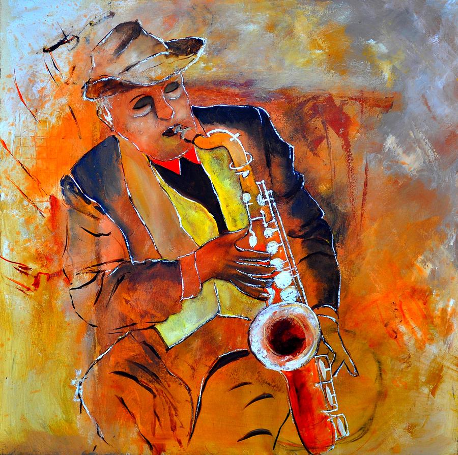 Saxplayer 88 Painting by Pol Ledent