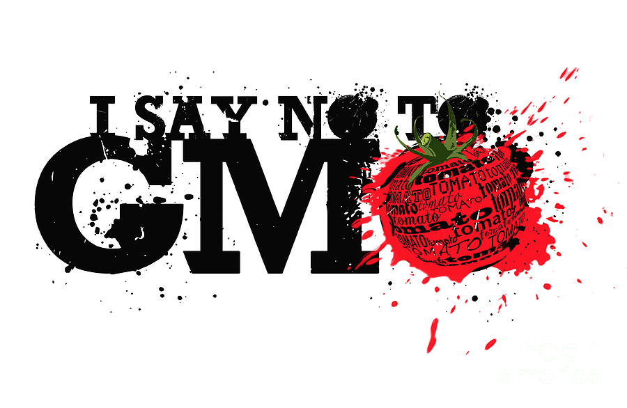 Say No to GMO graffiti print with tomato and typography Digital Art by Sassan Filsoof