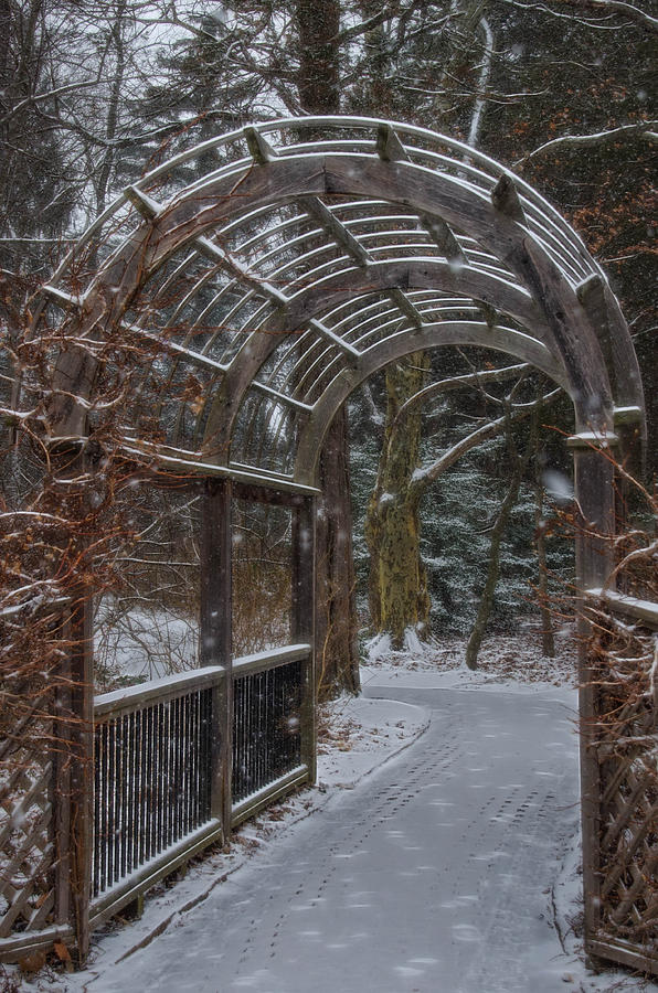 Garden Entrance During Winter Snow at Sayen Gardens Photograph by Beth Venner
