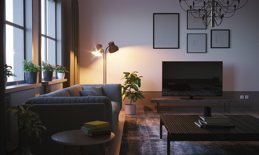 Scandinavian Style Living Room In The Evening By Eoneren