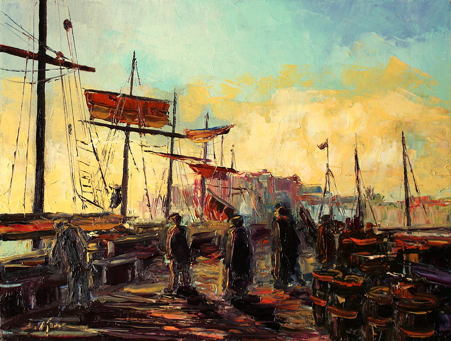 Scarborough harbour loading Painting by Luke Karcz