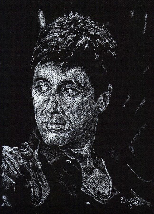 Scarface In White Drawing by Denise Thurston Newton Fine Art America