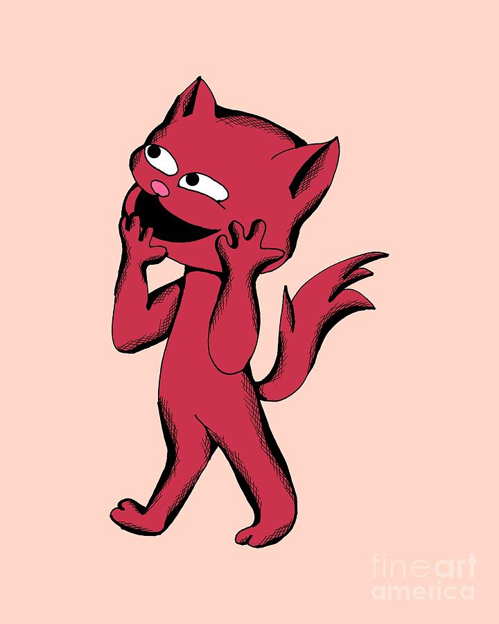 Scarlet Cat Laughing Drawing by Pet Serrano