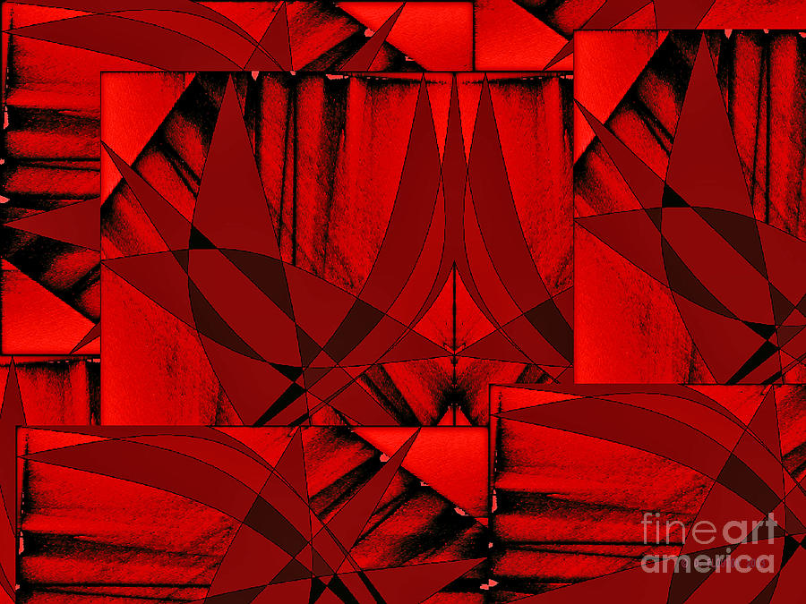 Abstract Digital Art - Scarlet Geometry by Dee Flouton