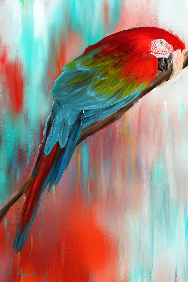Scarlet- Red And Turquoise Art Painting by Lourry Legarde