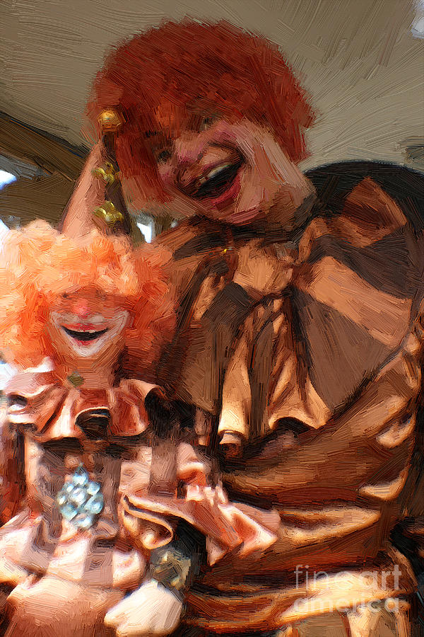 Scary Clown with Child - Painted Painting by Doc Braham