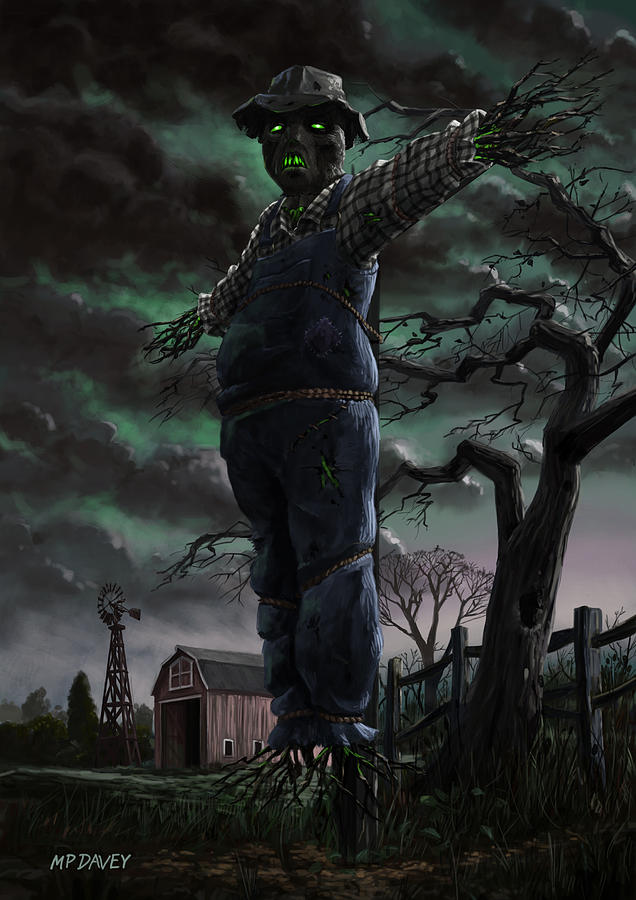 Scary Scarecrow in field Painting by Martin Davey Pixels