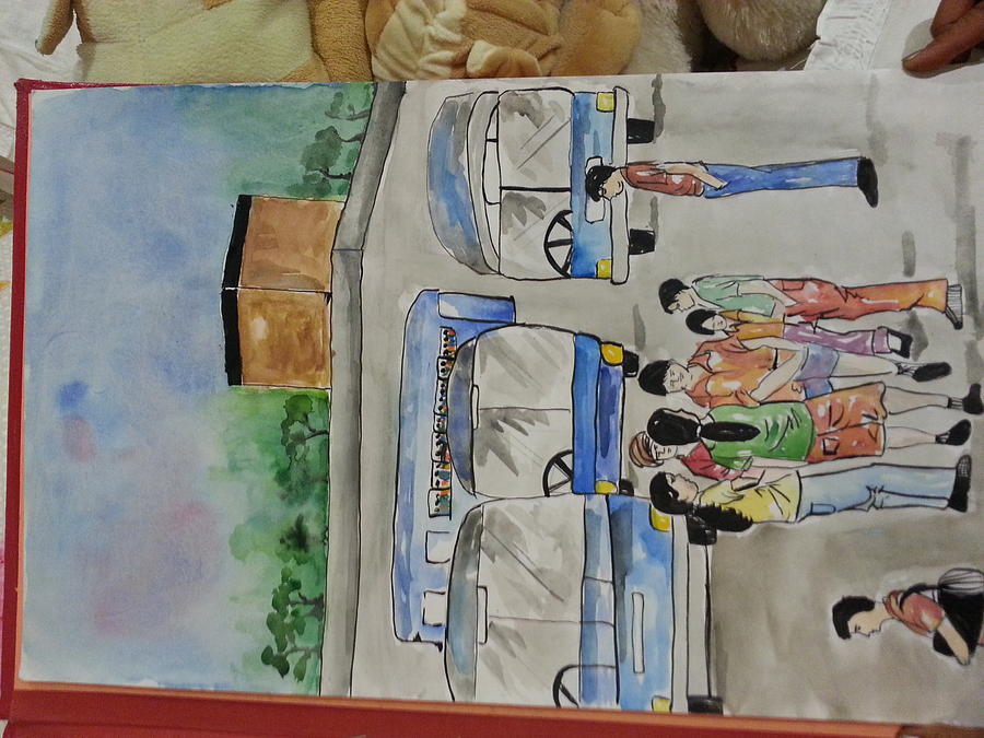 bus stand scene painting