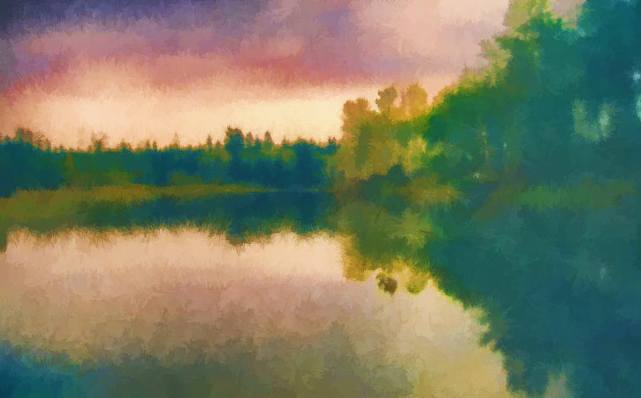 Scene at the Lake in Watercolor Digital Art by Cathy Anderson