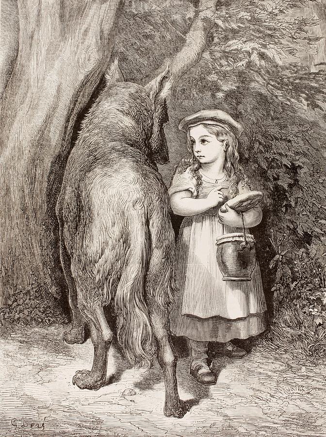 Tree Drawing - Scene From Little Red Riding Hood by Gustave Dore