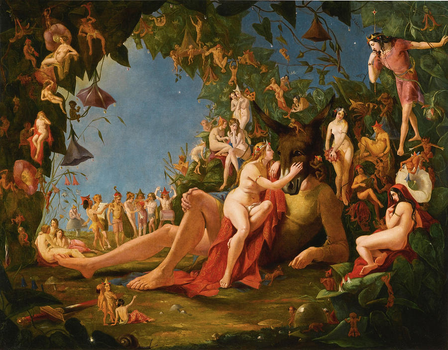 Scene from Midsummer Nights Dream. Come sit thee down upon this flowery Bed Painting by William John Montaigne