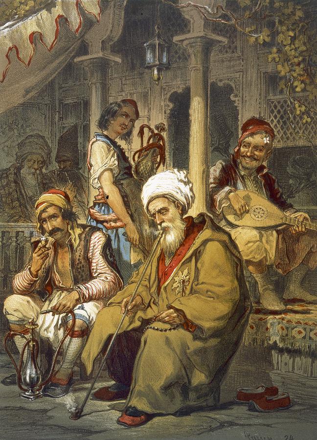 Turkey Drawing - Scene In A Cafe, 1865 by Amadeo Preziosi
