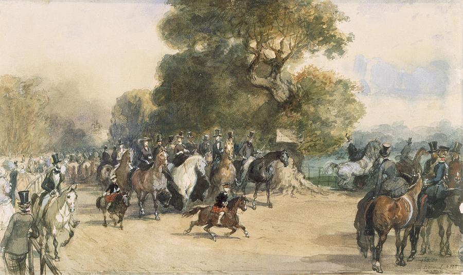 Horse Drawing - Scene In Hyde Park by Eugene-Louis Lami