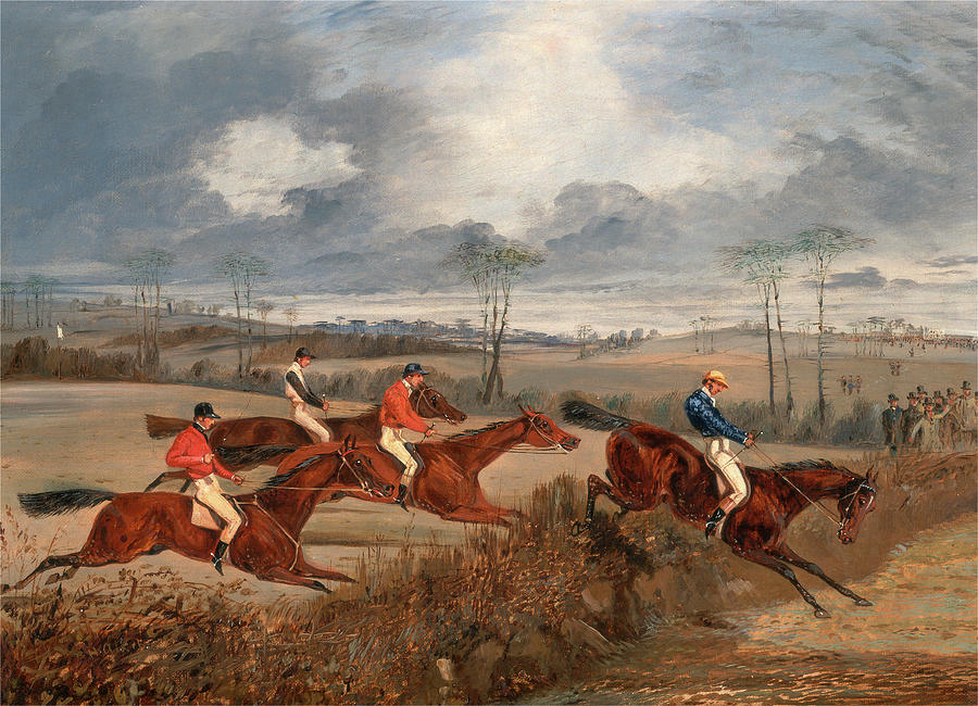 Henry Thomas Alken Painting - Scenes From A Steeplechase Taking A Hedge A Steeplechase by Litz Collection