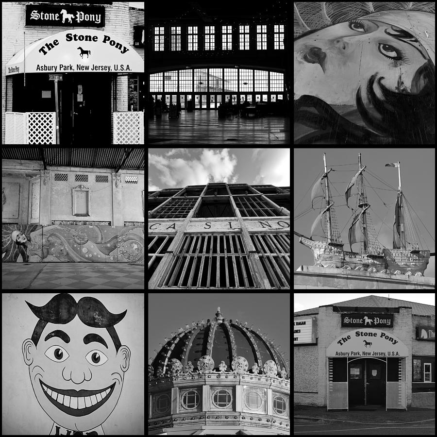 Scenes from Asbury Park New Jersey Collage Black and White Photograph by Terry DeLuco