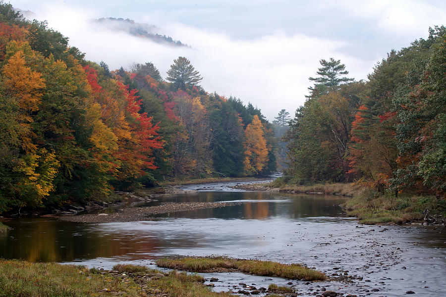 Mountain Photograph - Scenic Vermont River and Autumn Landscape by Juergen Roth