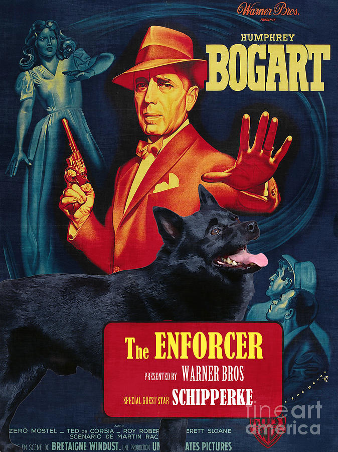 Dog Painting - Schipperke Art Canvas Print - The Enforcer Movie Poster by Sandra Sij