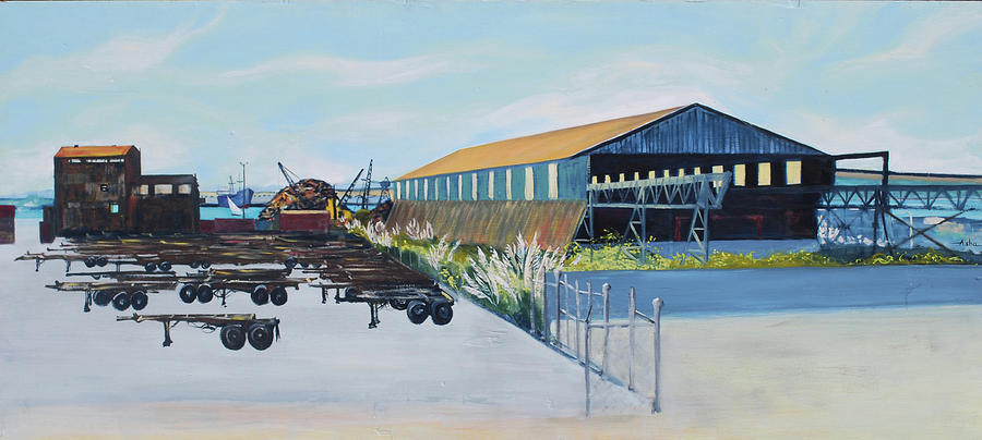 Schnitzer Steel Warehouse and Rustic Building Painting by Asha Carolyn Young