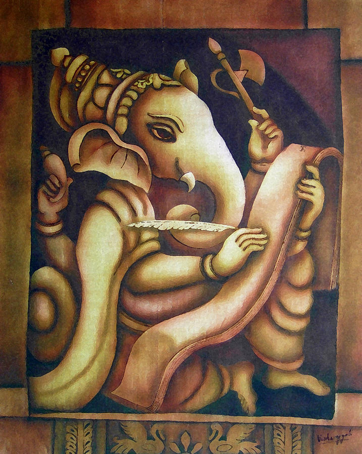 Elephant Painting - Scholar Ganesh by Vishwajyoti Mohrhoff