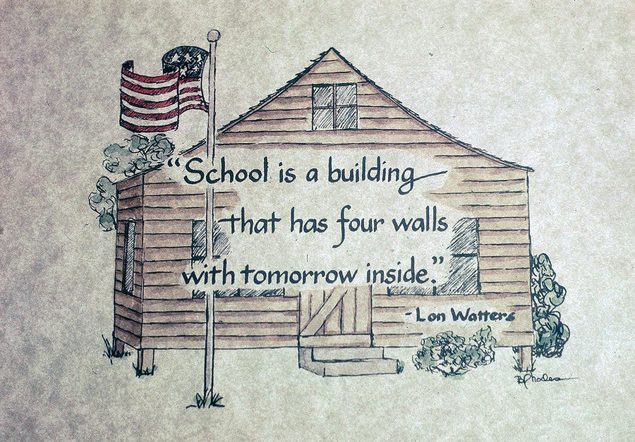 Flag Mixed Media - School is a building by Barbara Rhodes