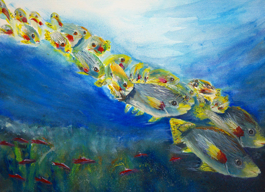 School Of Fish Painting by Bernadette Krupa