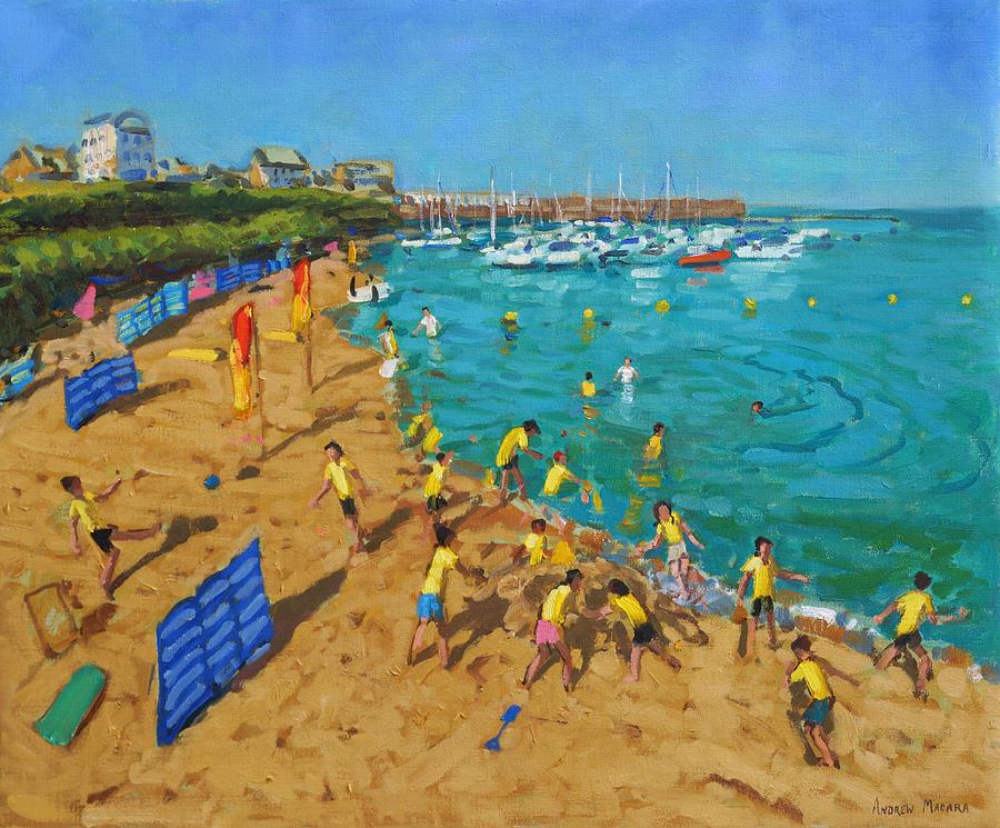 Andrew Macara Painting - School outing New Quay Wales by Andrew Macara