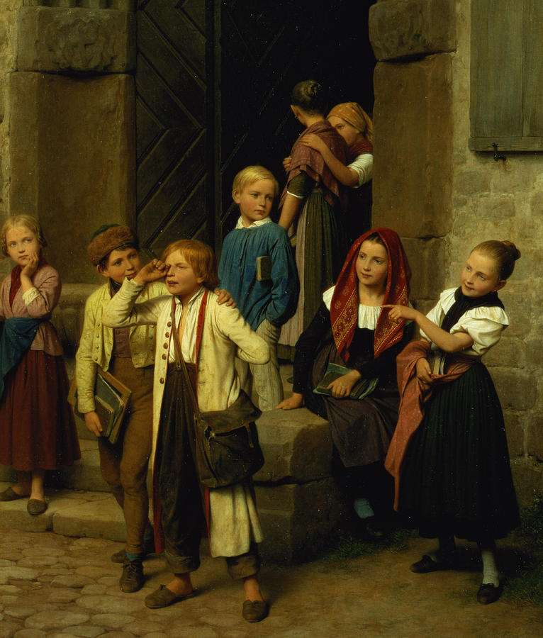 1861 Painting - Schoolchildren Watching a Boy Cry by Friedrich Edouard Meyerheim