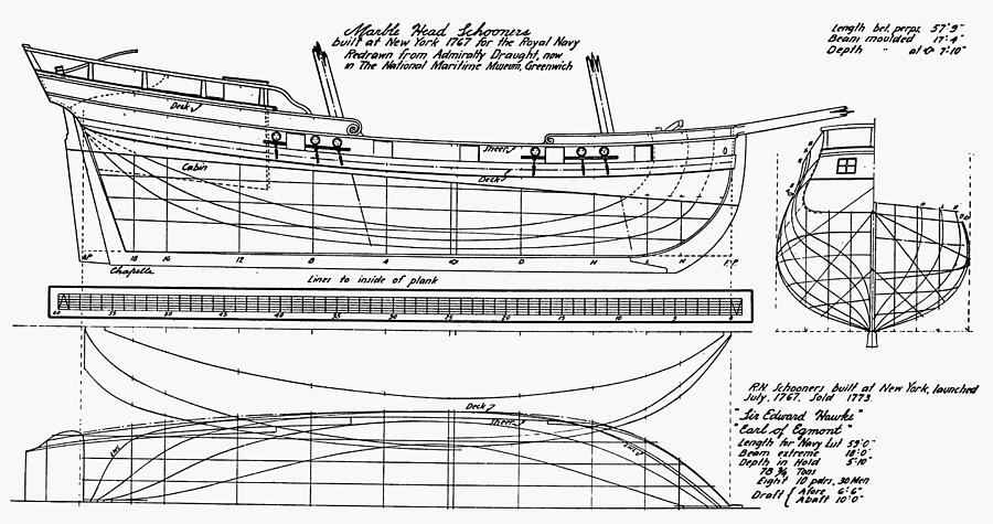 Schooner Plans, 1767 Photograph by Granger