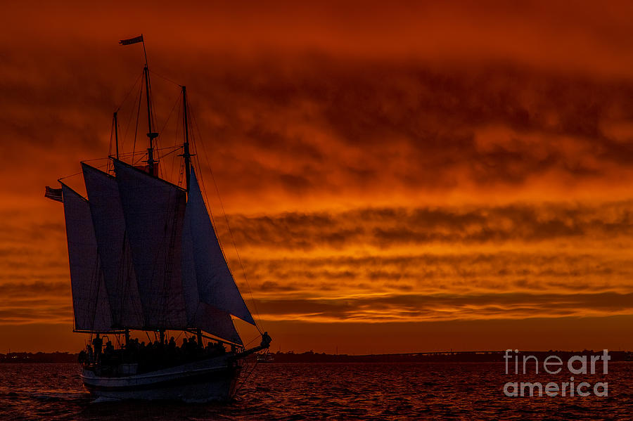 Schooner Sailboat Sunset Charleston South Carolina Photograph by Dustin K Ryan
