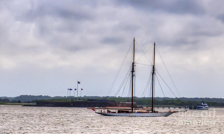 Schooner Sailing Past Fort Sumter Photograph by Dale Powell