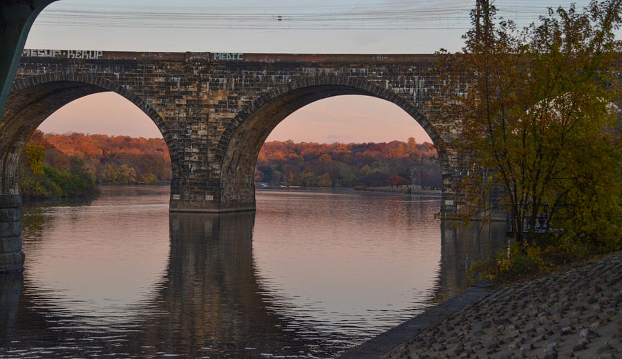 Schuylkill River Railroad Bridge in Autumn Photograph by Bill Cannon ...