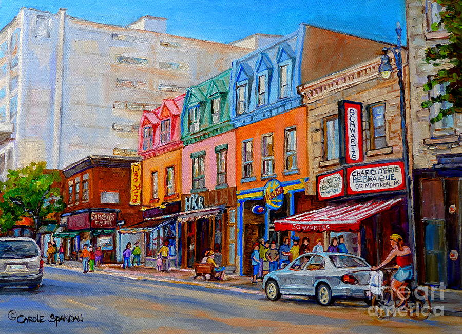 Schwartzs Deli Montreal Street Scene Painting by Carole Spandau