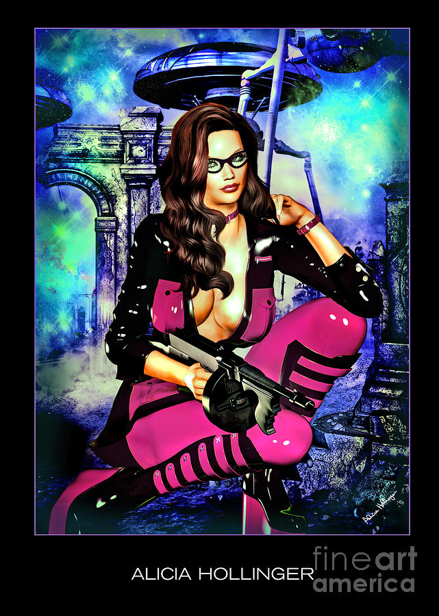 Sci-Fi Geek Babe Time Traveler Mixed Media by Alicia Hollinger