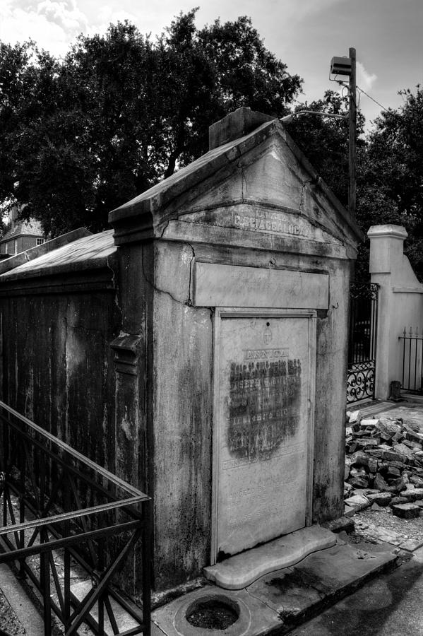 New Orleans Photograph - Sciaccaluga Family Vault in Black and White by Greg and Chrystal Mimbs
