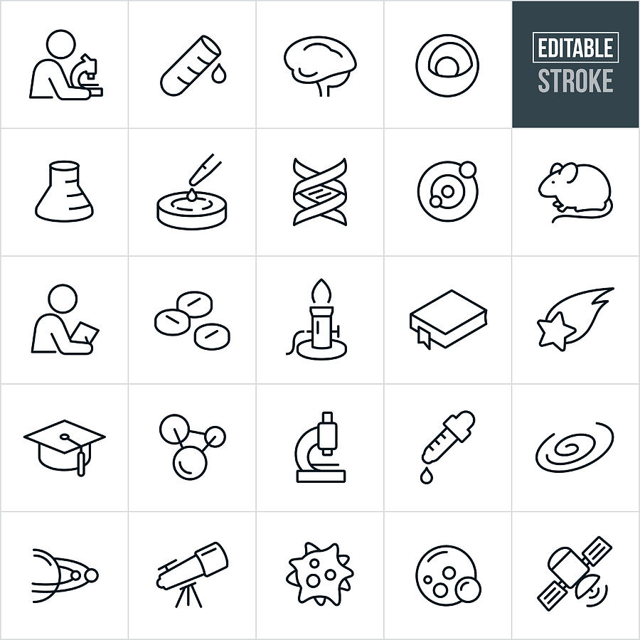 Science Thin Line Icons - Editable Stroke Drawing by Appleuzr