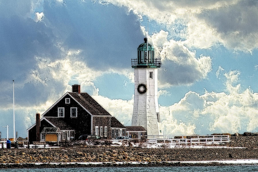 Lighthouse Photograph - Scituate Lighthouse in Winter by Constantine Gregory