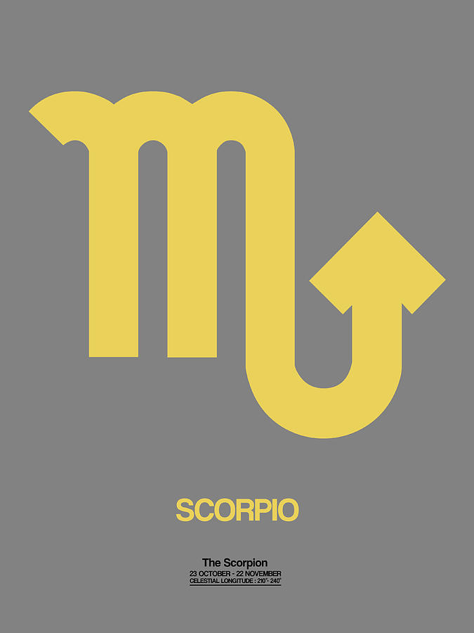 Scorpio Digital Art - Scorpio Zodiac Sign Yellow on Grey by Naxart Studio