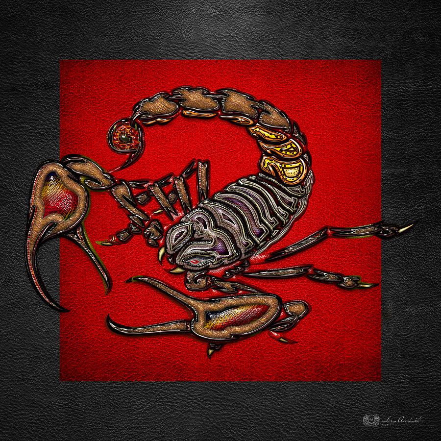 Scorpion on Red and Black Leather Digital Art by Serge Averbukh