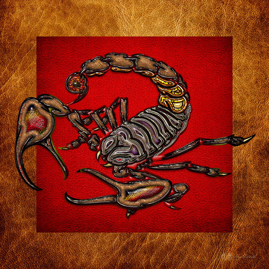 Scorpions Digital Art - Scorpion on Red and Brown Leather by Serge Averbukh