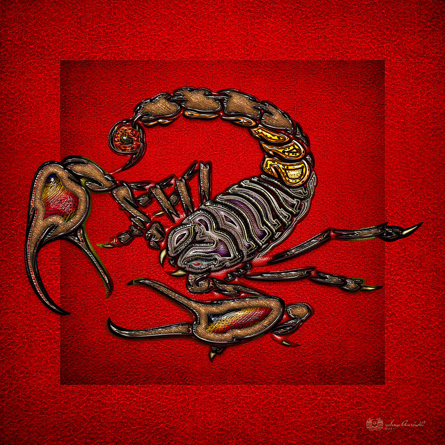 Scorpion on Red Digital Art by Serge Averbukh