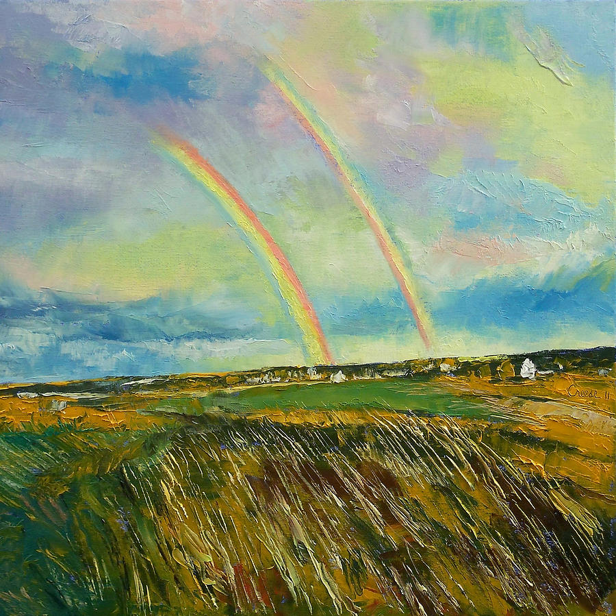 Scotland Double Rainbow Painting by Michael Creese