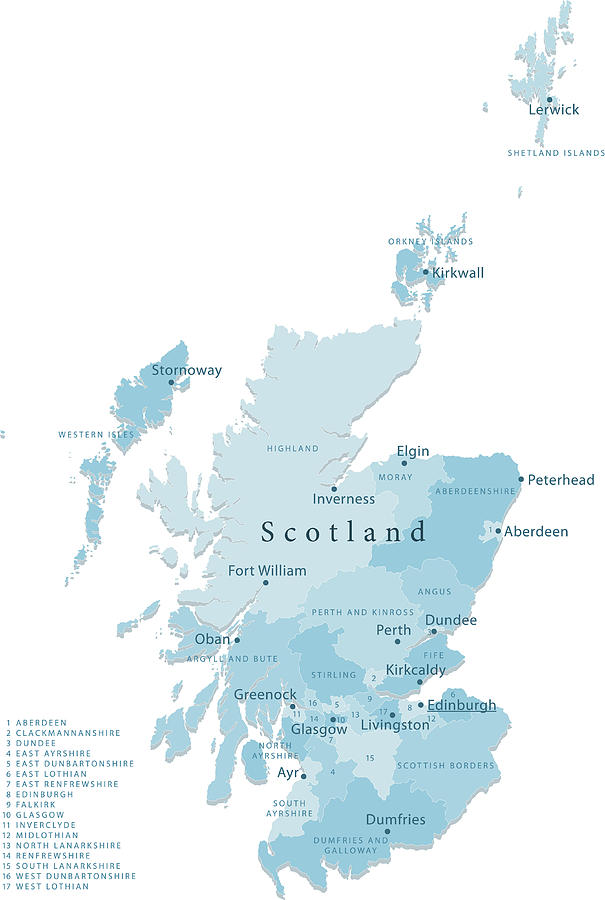 Scotland Vector Map Regions Isolated Drawing by FrankRamspott