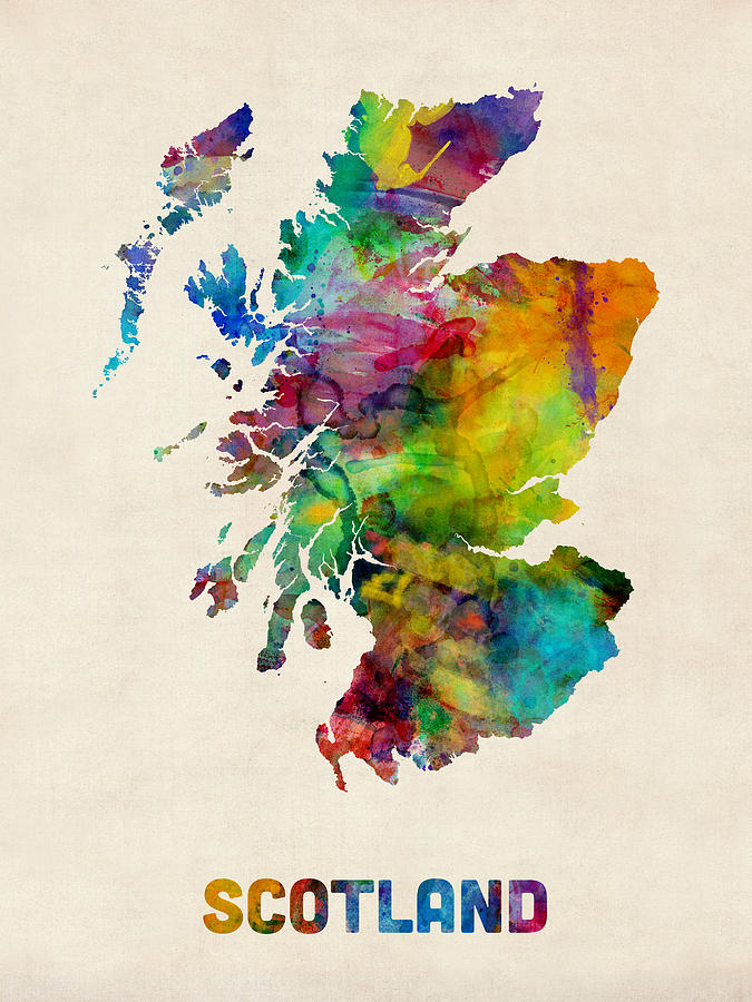 Scotland Watercolor Map Digital Art by Michael Tompsett